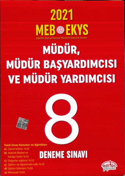 2021 MÜDÜR, MÜDÜR BAŞYARDIMCISI VE MÜDÜR YARDIMCISI SORU BANKASI 8 DENEME SINAVI Fotokopinci -