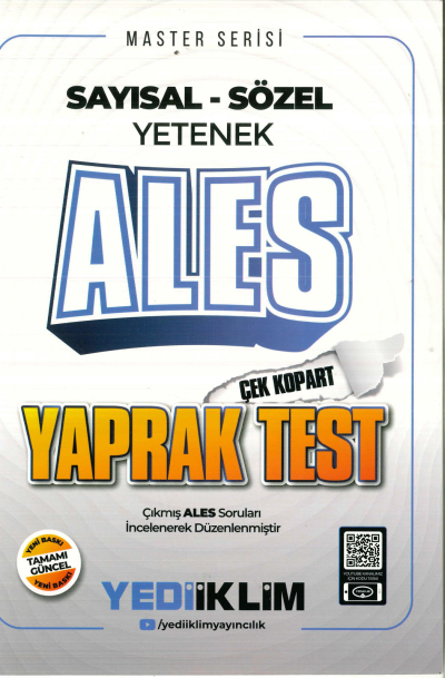 2025 Master Serisi ALES Sayısal-Sözel Yetenek Çek Kopart Yaprak Test Yediiklim Yayınları Fotokopinci -