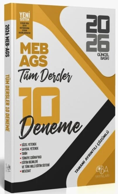 2026 MEB- AGS Tüm Dersler 10 Deneme Çözümlü CBA Yayınları Fotokopinci -