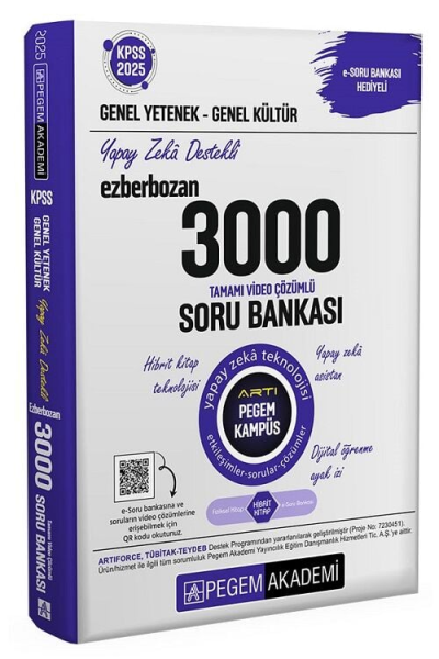 2025 KPSS Genel Yetenek Genel Kültür Ezberbozan 3000 Tamamı Çözümlü Soru Bankası Pegem Akademi