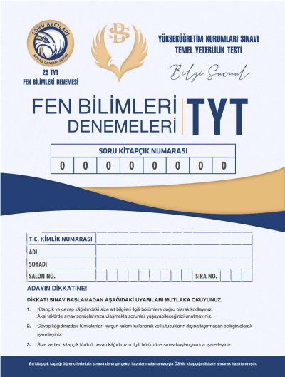 TYT FEN BİLİMLERİ DENEMELERİ 25*20 Fotokopinci -