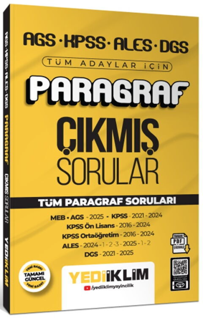 AGS KPSS ALES DGS Tüm Adaylar İçin Paragraf Tamamı PDF Çözümlü Tüm Paragraf Soruları Çıkmış Sorular Yediiklim Yayınları Fotokopinci -