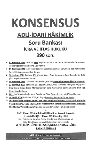 KONSENSUS ADLİ İDARİ HAKİMLİK SORU BANKASI İCRA VE İFLAS HUKUKU Fotokopinci -