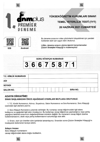 TYT Premier 5 Deneme Seti Fotokopinci -