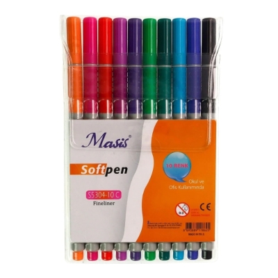 Masis Fineliner Softpen Kalem 10 Renk Pvc S5304-10c Fotokopinci -