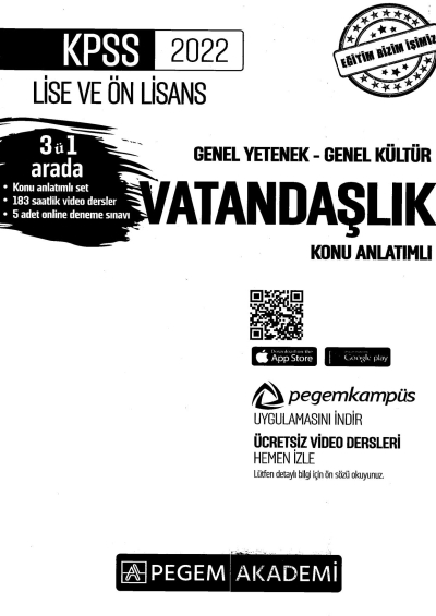 2022 KPSS LİSE VE ÖNLİSANS VATANDAŞLIK KONU ANLATIMI Fotokopinci -