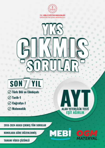AYT Eşit Ağırlık ( Türk Dili - Tarih - Coğrafya - Mat) Çıkmış Sorular 2018-2024 MEBİ Fotokopinci -