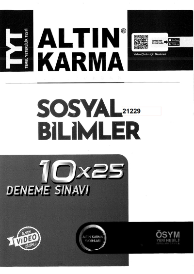 TYT Sosyal Bilimler Komisyondan 10x25 Deneme Fotokopinci -