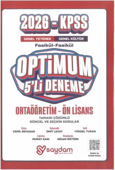2026 KPSS Lise Ortaöğretim Ön Lisans Optimum 5 Deneme Fasikül Çözümlü Saydam Yayınları Fotokopinci -