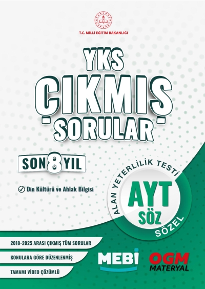 YKS Çıkmış Sorular AYT Din Kültürü ve Ahlak Bilgisi Son 8 Yıl (2018-205) MEB OGM Fotokopinci -