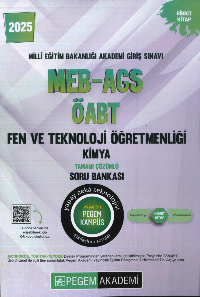 2025 MEB-AGS-ÖABT Fen ve Teknoloji Öğretmenliği Kimya Tamamı Çözümlü Soru Bankas Pegem Akademi Yayıncılık Fotokopinci -