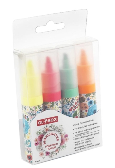 Globox Fosforlu Kalem Baskılı 4 Lü Set Fotokopinci -