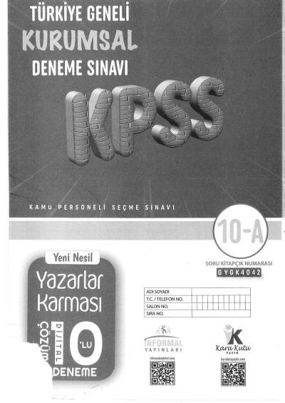KPSS Genel Yetenek Genel Kültür Yazarlar Karması 10 Deneme Dijital Çözümlü İnformal Yayınları Fotokopinci -