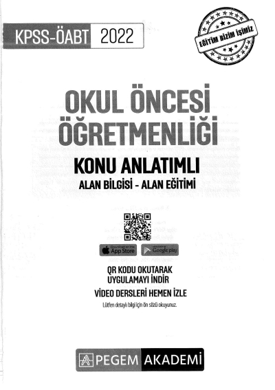 OKUL ÖNCESİ ÖĞRETMENLİĞİ KONU ANLATIMLI ALAN BİLGİSİ- ALAN EĞİTİMİ Fotokopinci -