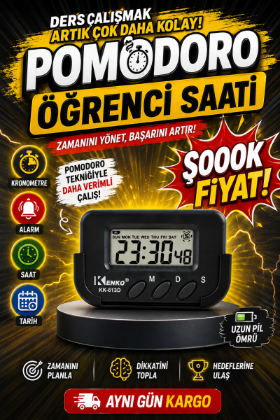 Kenko Pomodoro Öğrenci Saati - Kronometreli Ders Çalışma Saati - Dijital Masa Saati Kenko KK-613D Fotokopinci -