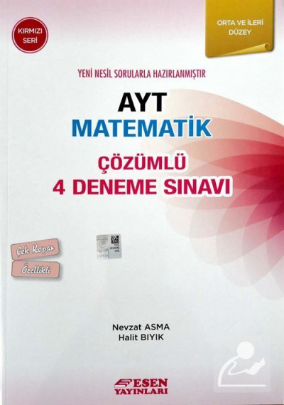 AYT Matematik Çözümlü 4 Deneme Sınavı Kırmızı Seri Esen Yayınları Fotokopinci -