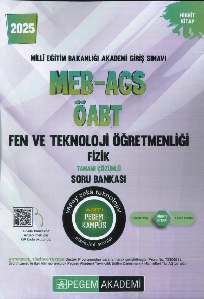 2025 MEB-AGS-ÖABT Fen ve Teknoloji Öğretmenliği Fizik Tamamı Çözümlü Soru Bankas Pegem Akademi Yayıncılık Fotokopinci -