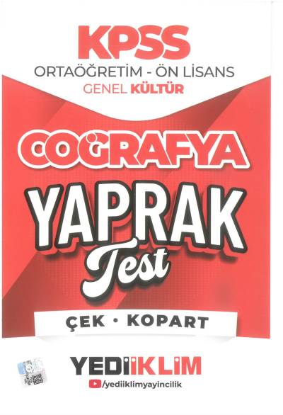 2026 KPSS Ortaöğretim-Önlisans Coğrafya Çek Kopart Yaprak Test Yediiklim Yayınları Fotokopinci -