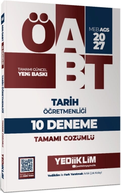 MEB AGS ÖABT Tarih Öğretmenliği Tamamı Çözümlü 10 Deneme Yediiklim Yayınları Fotokopinci -