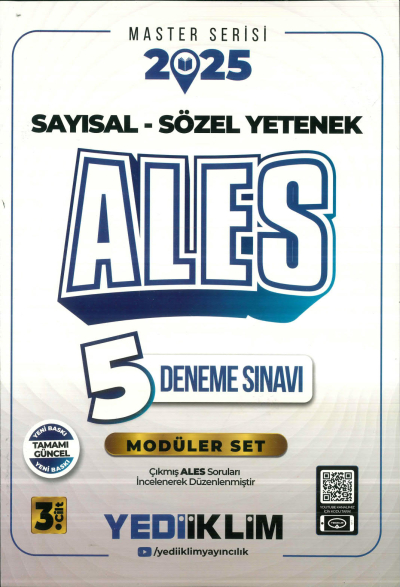 2025 ALES Sayısal-Sözel Yetenek 5 Deneme Sınavı Yediiklim Yayınları Fotokopinci -