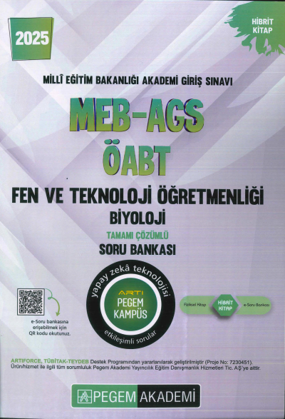 2025 MEB-AGS-ÖABT Fen ve Teknoloji Öğretmenliği Biyoloji Tamamı Çözümlü Soru Bankas Pegem Akademi Yayıncılık Fotokopinci -