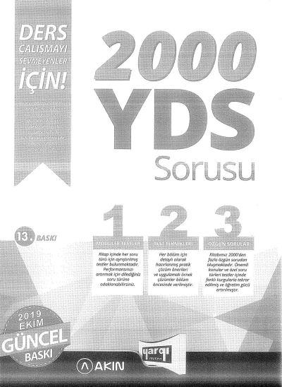 2000 YDS SORUSU 2019 EKİM GÜNCEL BASKI (AKIN DİL YARGI YAYINLARI ORTAK BASIM) Fotokopinci -