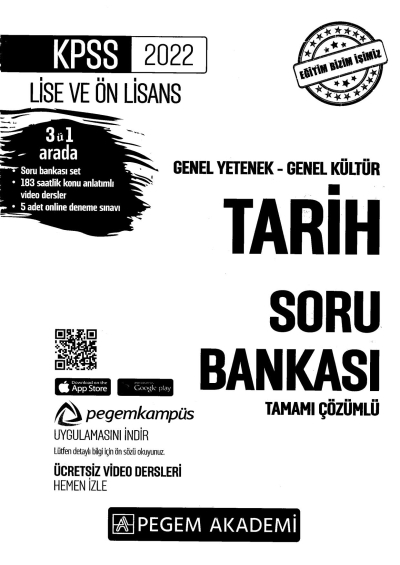 2022 KPSS LİSE VE ÖNLİSANS TARİH SORU BANKASI Fotokopinci -