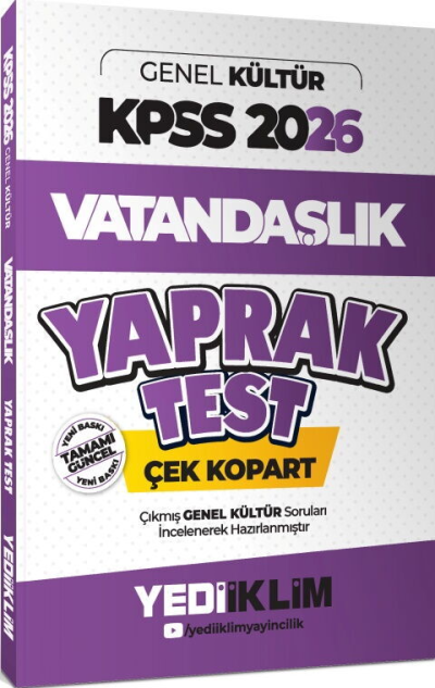 2026 KPSS Genel Yetenek Vatandaşlık Çek Kopart Yaprak Test Yediiklim Yayınları Fotokopinci -