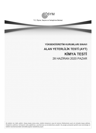 KİMYA SON 11 YIL ÇIKMIŞ SORULAR (AYT) (2020 DAHİL) Fotokopinci -