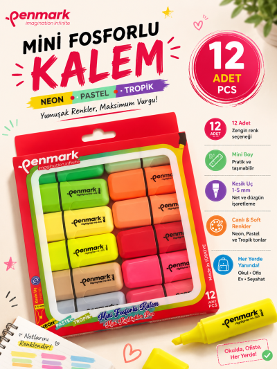 PENMARK 12'Lİ FOSFORLU KALEM SETİ Fotokopinci -
