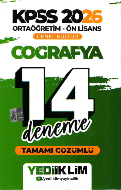 2026 KPSS Ortaöğretim Ön Lisans Genel Kültür Coğrafya Tamamı Çözümlü 14 Deneme Yediiklim Yayınları Fotokopinci -