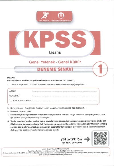 KPSS TG Deneme (1-2-3-4) Tasarı Yayınları Fotokopinci -