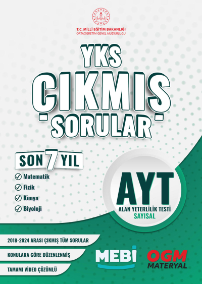 AYT Sayısal (Mat-Fizik-Kimya-Biyoloji) Çıkmış Sorular 2018-2024 Mebi Fotokopinci -