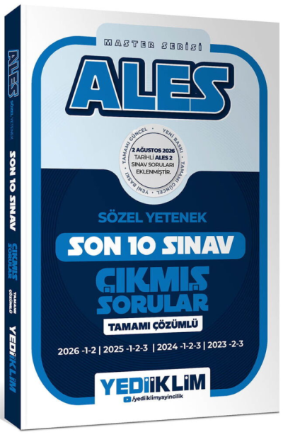 2027 ALES Sözel Yetenek Master Serisi Tamamı Çözümlü Son 10 Sınav Çıkmış Sorular Yediiklim Yayınları Fotokopinci -